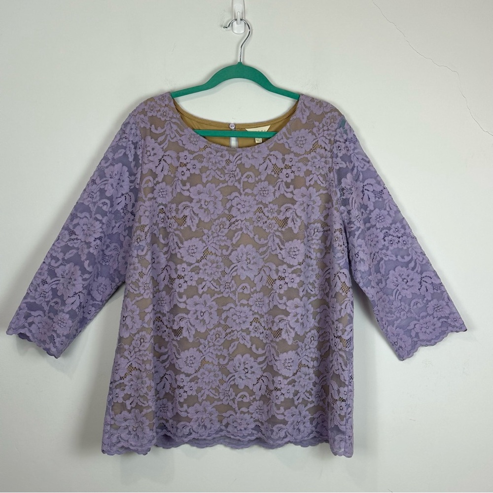Adiva Women’s Lilac Lace Floral Blouse 1X Blouse Peasant Boho Prairie Cottage